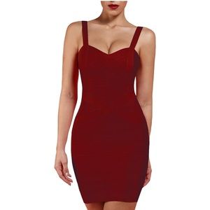 UONBOX Rayon Mini Sleeveless Bodycon Club Party Bandage Strap Dress Wine Red XS